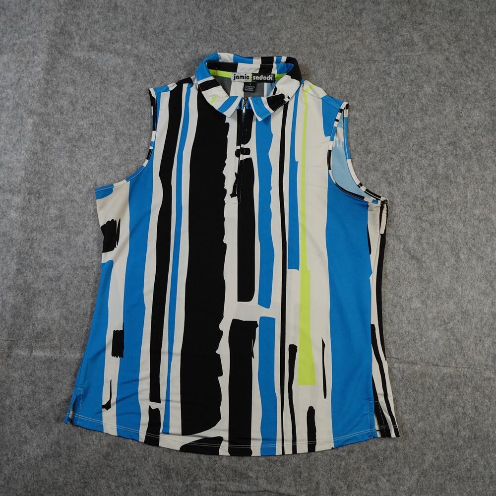 Jamie Sadock Top Womens Large Golf Quarter Zip Polo‎ Abstract Artsy Sleeveless